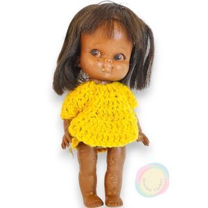 Vintage Japan Showa Vinyl Doll Pink Eyes 7"